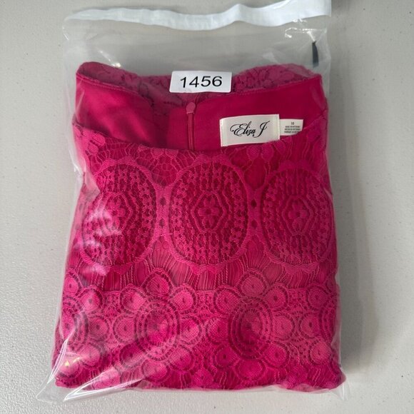 Eliza J Lace Dress Size 10 Pink Scalloped Cap Sleeve Sheath Cocktail - Picture 11 of 11